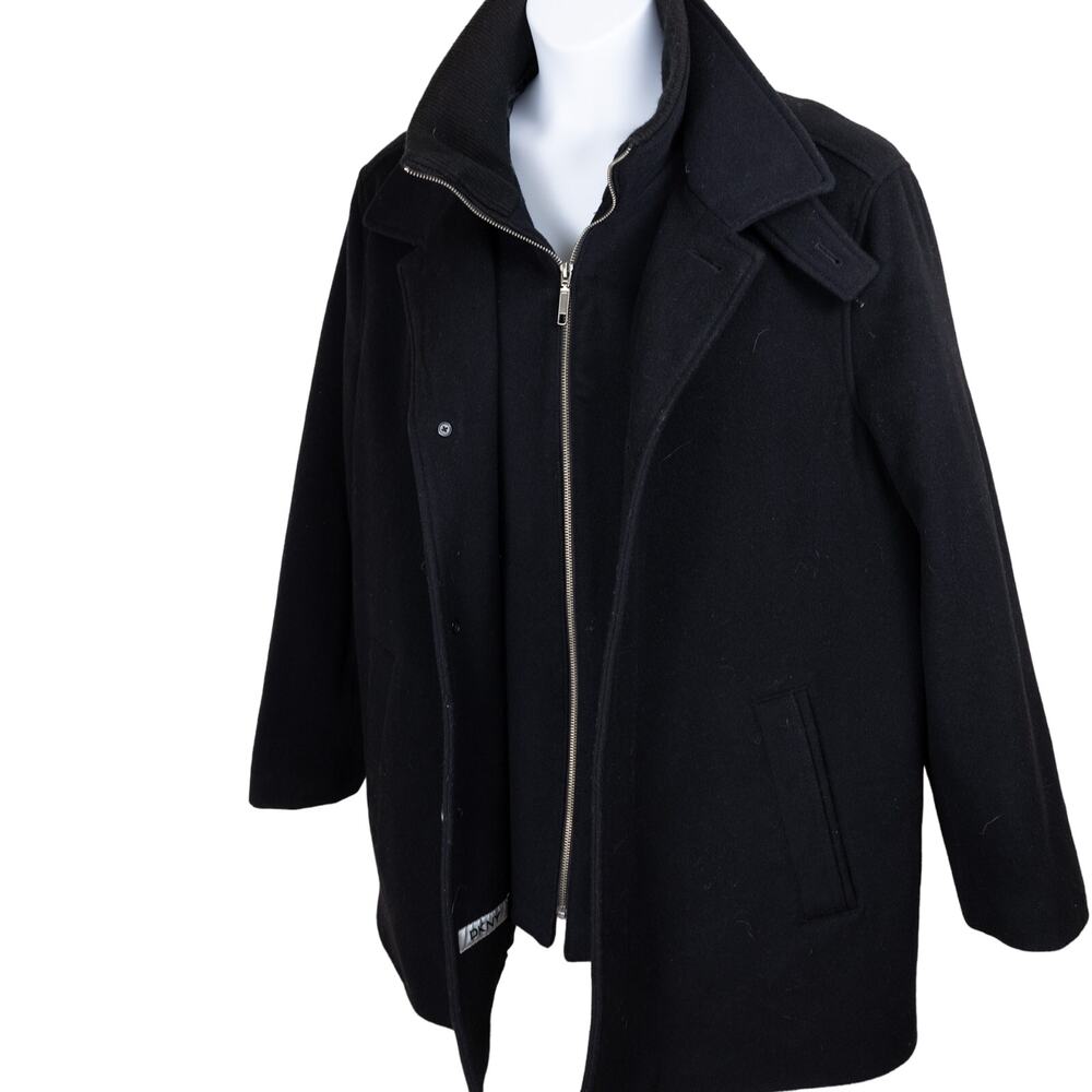 DKNY Men’s Black Wool Cashmere Overcoat | 44R | Heavyweight Zip & Button